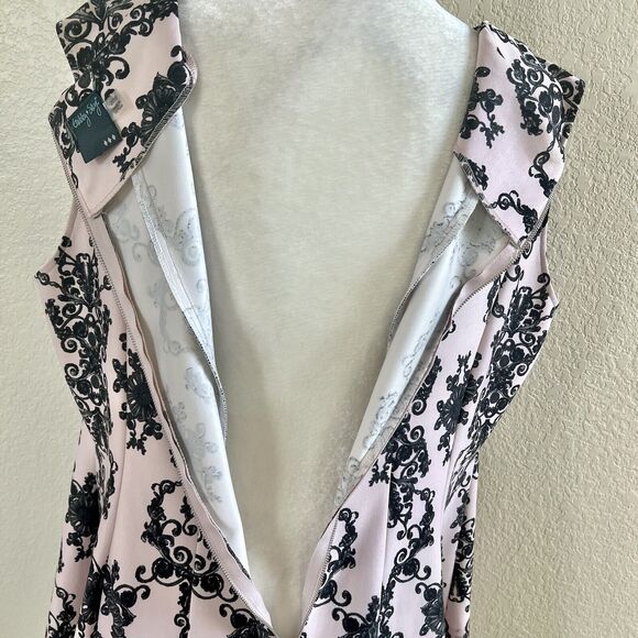 Gabby Skye Dress Women's 20W Pink Black Floral Damask Ombre Midi Short Sleeve - Picture 10 of 11